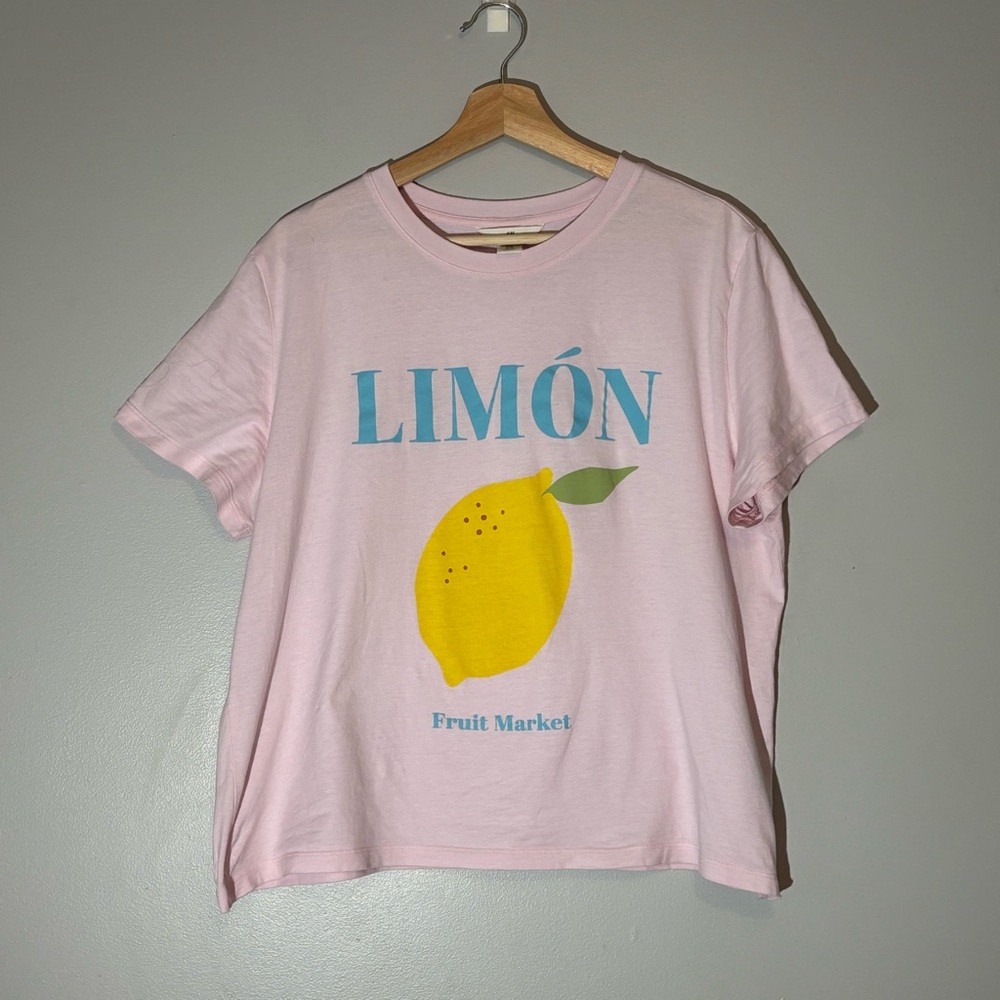 H&M Pink T-Shirt With Limon Graphic Size XL